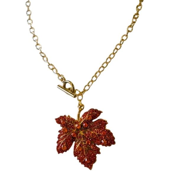 Leaf Pendant Necklace Colorful Autumn Fall Leaves 24” Chain Women’s Jewelry - Picture 1 of 2